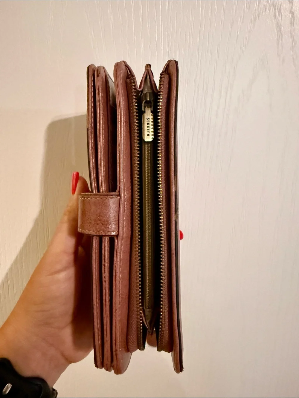 Rose Pink Faux Leather Wallet Clutch with Decorative Button